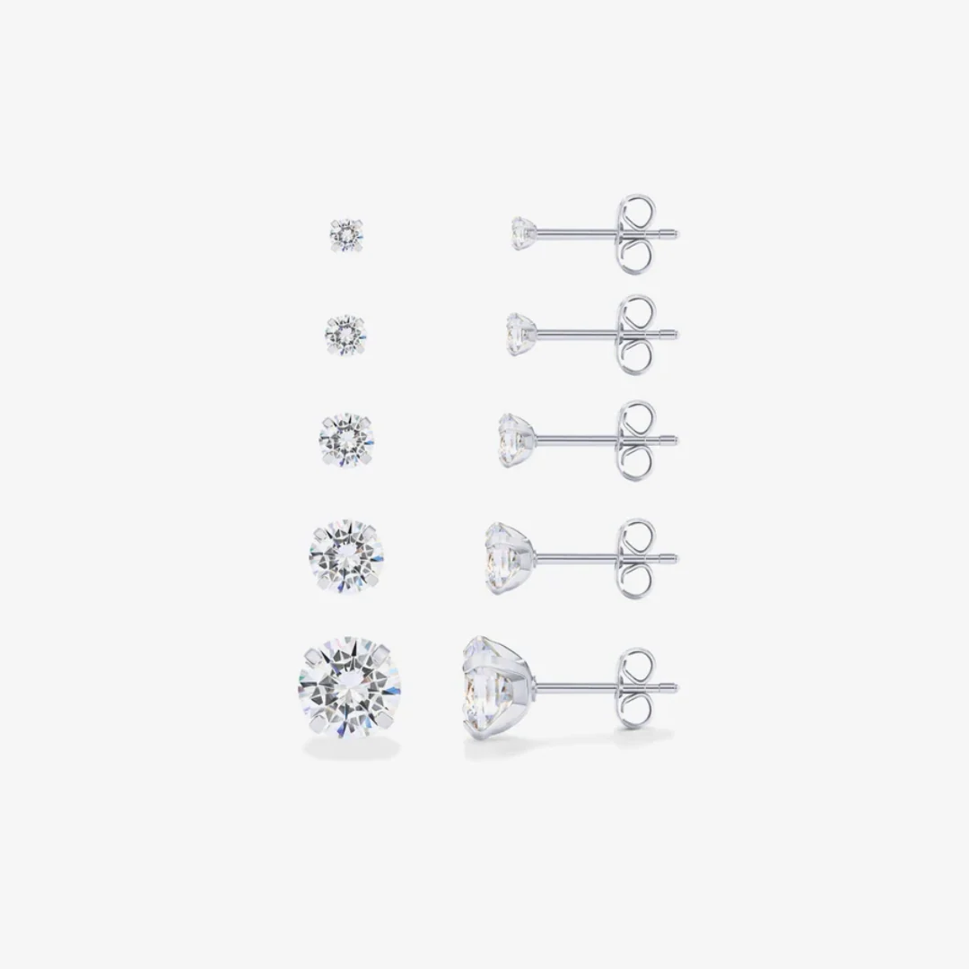 Cubic Zirconia 5 Pair Flat Back Studs Set - Image 4