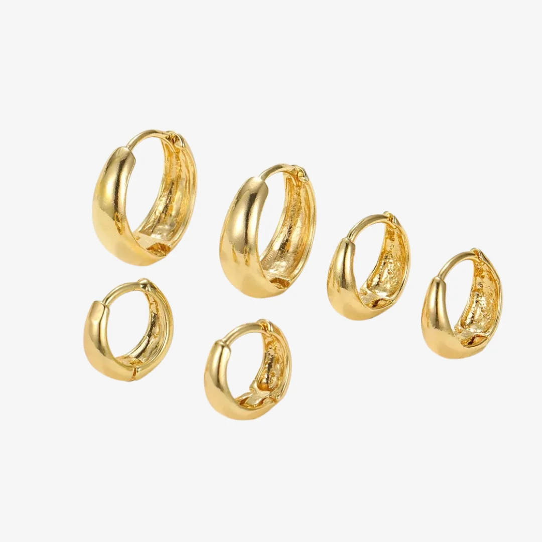 Classic Chunky Hoop Earrings Trio Set - Image 4