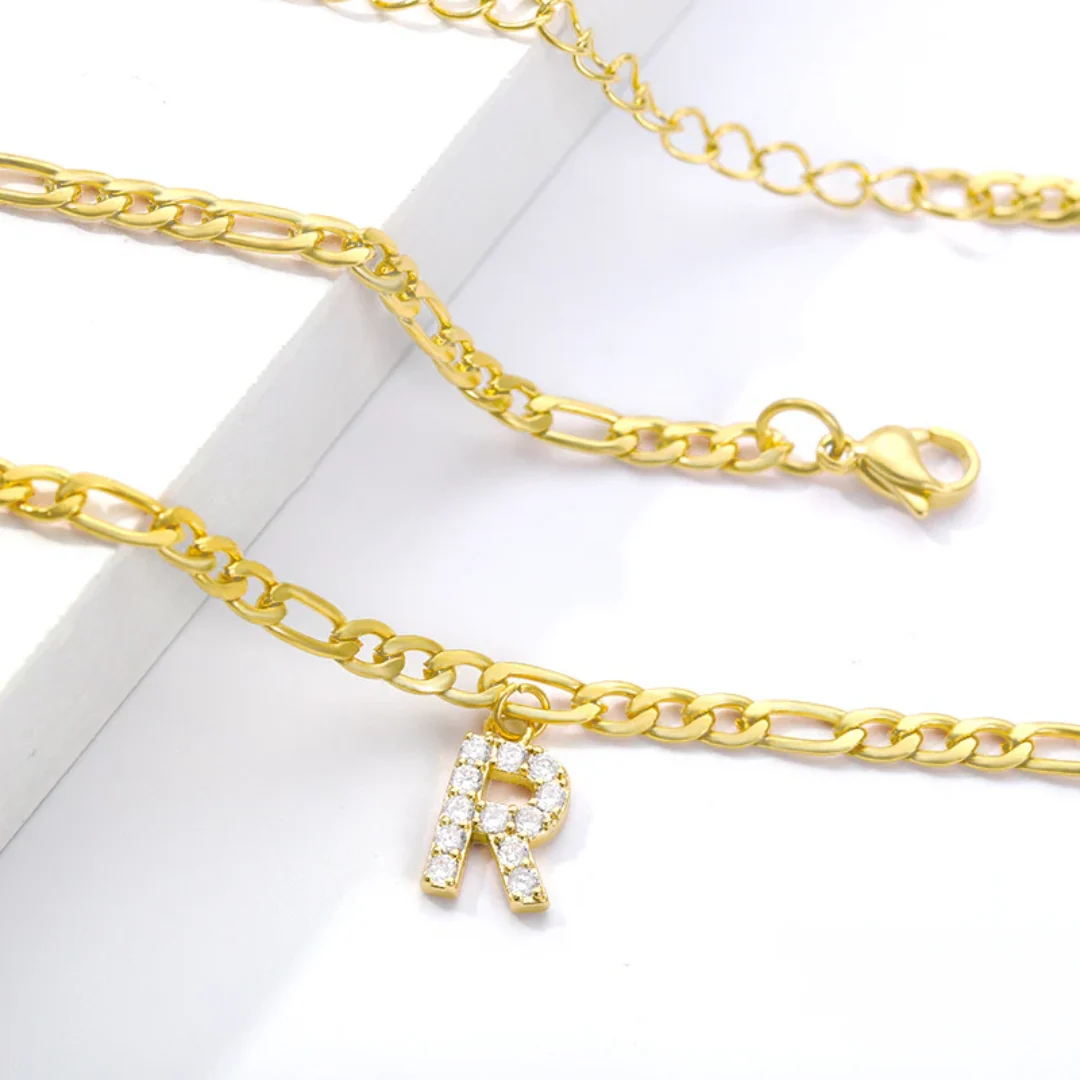 Cubic Zirconia Diamond Initial Letter Anklet - Image 27