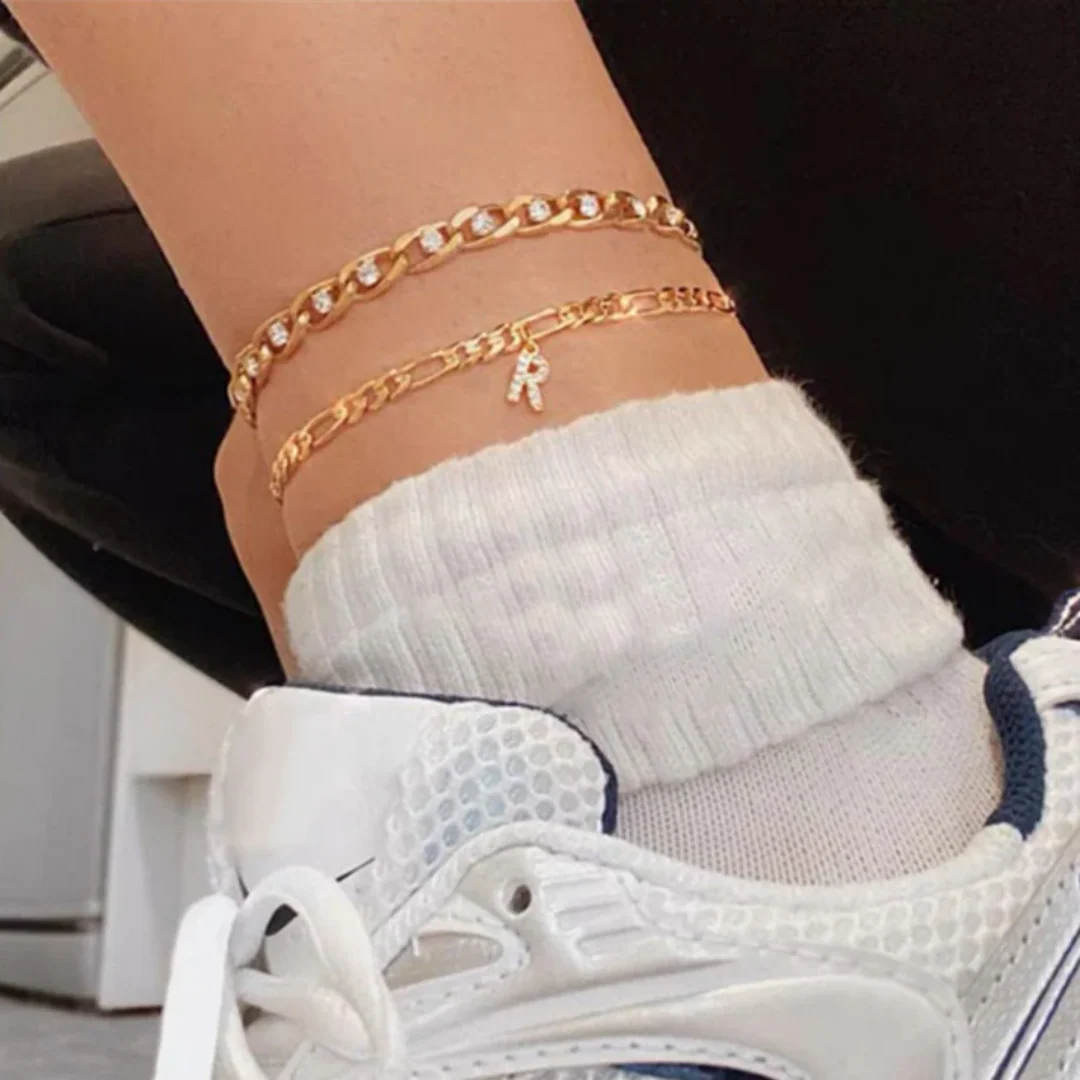 Cubic Zirconia Diamond Initial Letter Anklet - Image 3