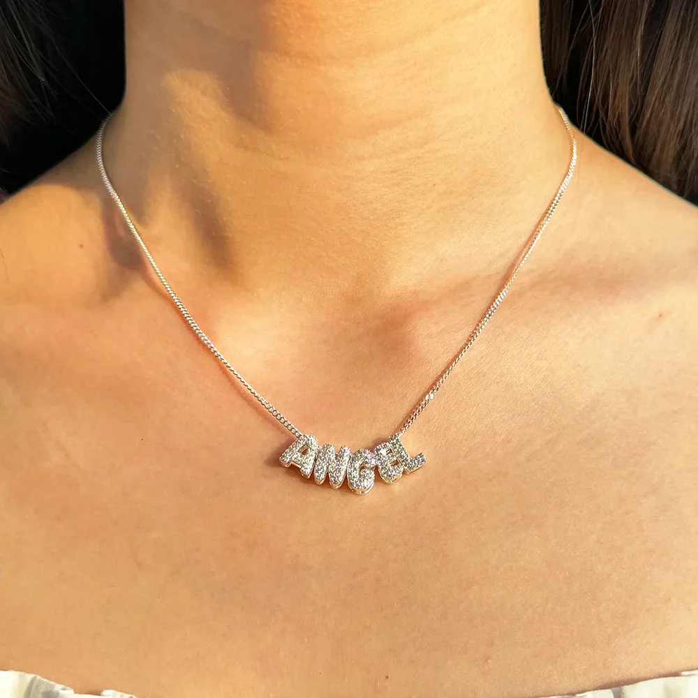 Custom Bubble Diamond Name Necklace - Image 13