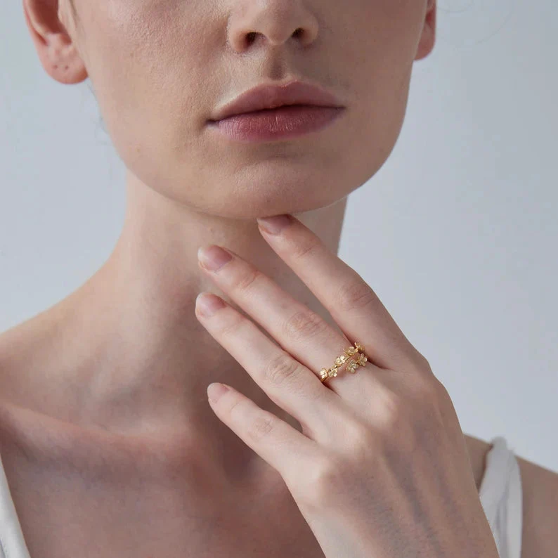 Gold Sakura Flower Stacking Open Ring - Image 2