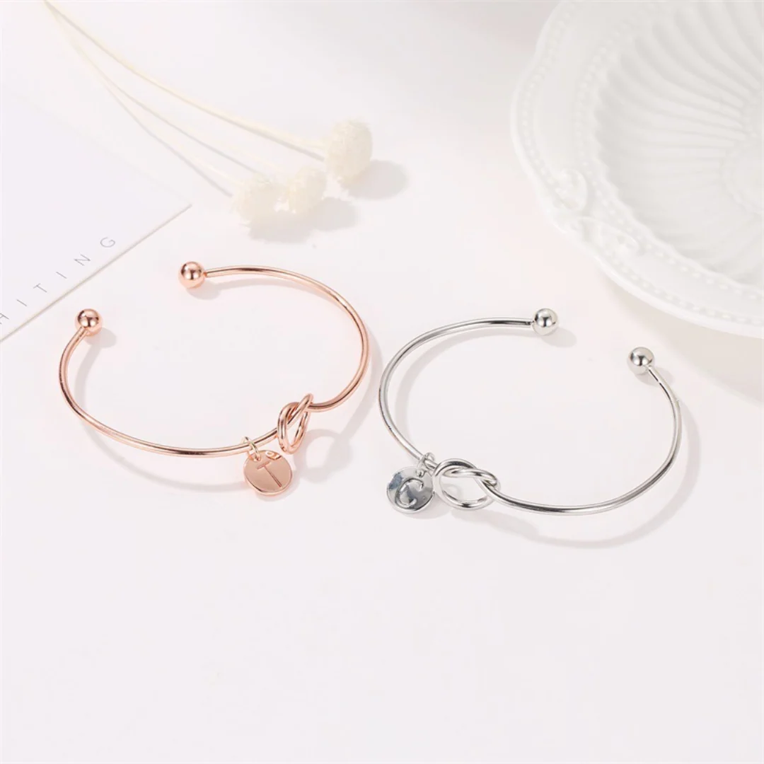 Infinity Initial Letter Bangle Bracelet - Image 5