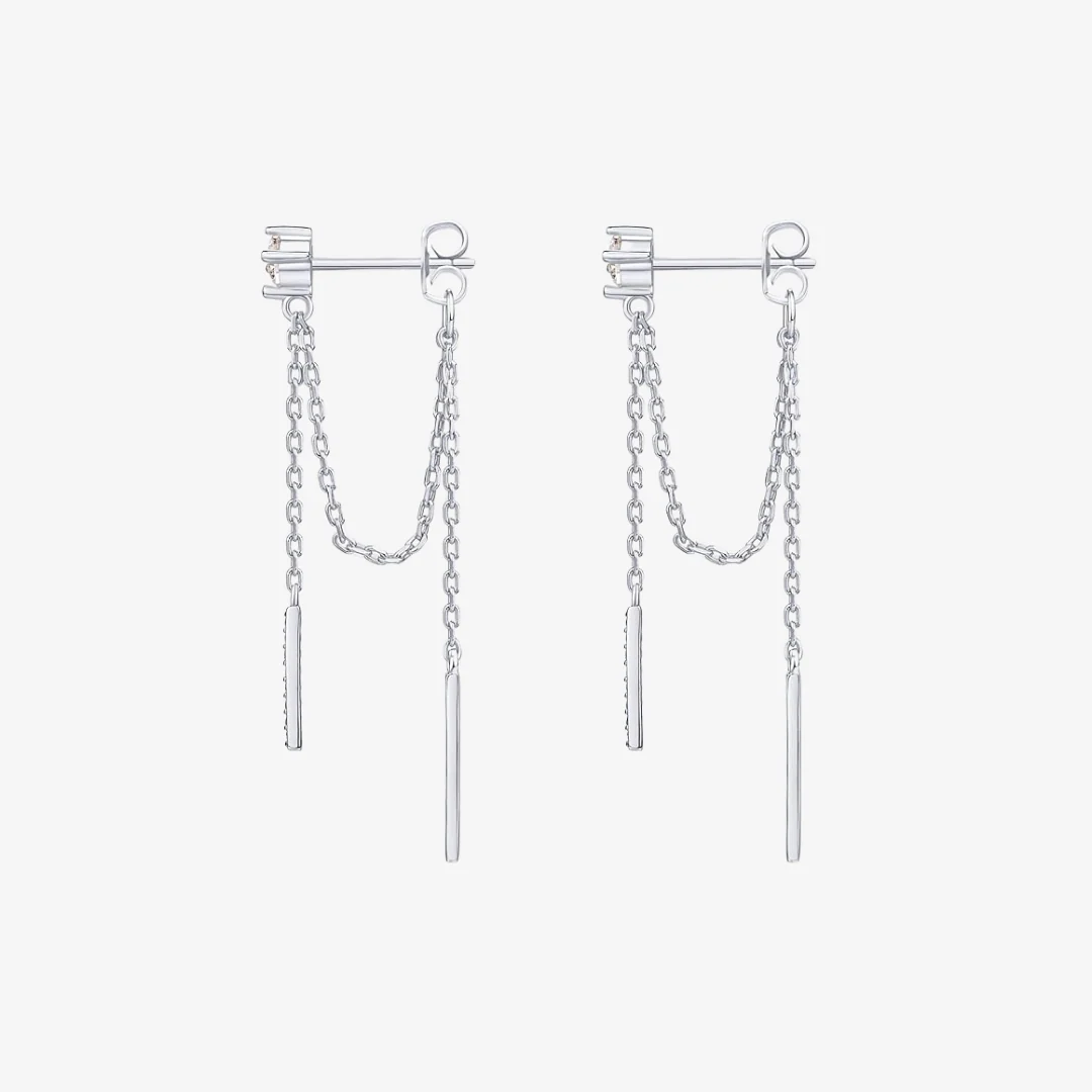 Mini Cubic Zirconia Chained Bar Earrings - Image 7