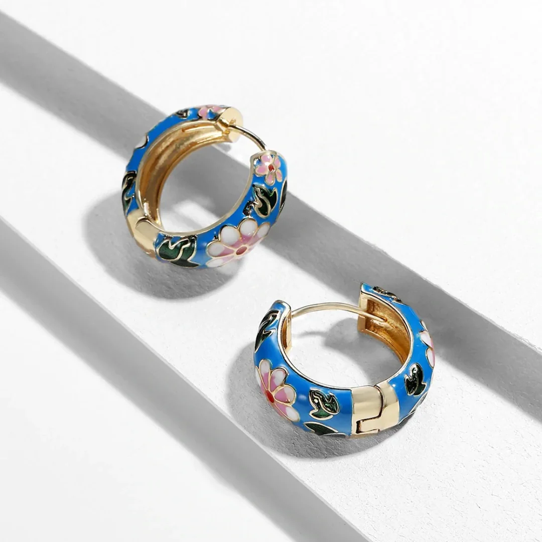 Sakura Flower Enamel Hoop Earrings - Image 7