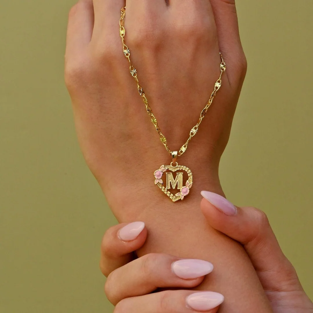 Sakura Flower Initial Letter Pendant Necklace - Image 2