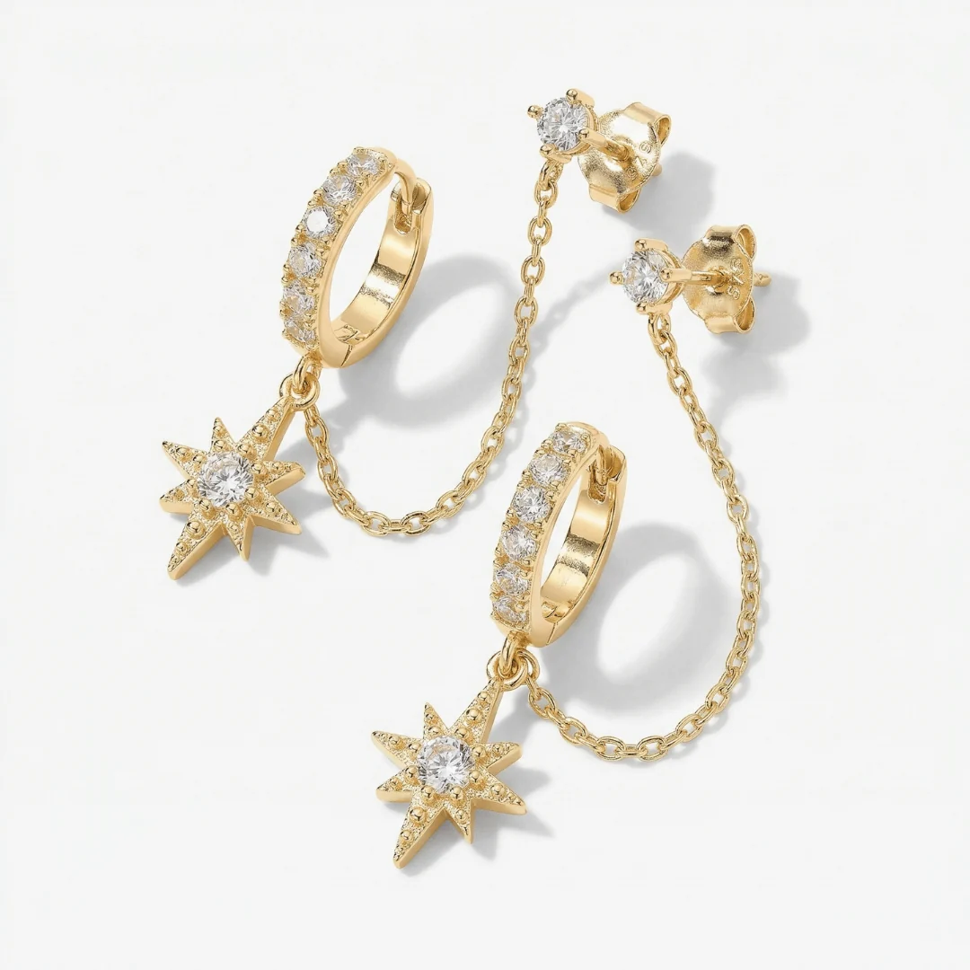 Starlight Chained Huggie Earrings - Image 3