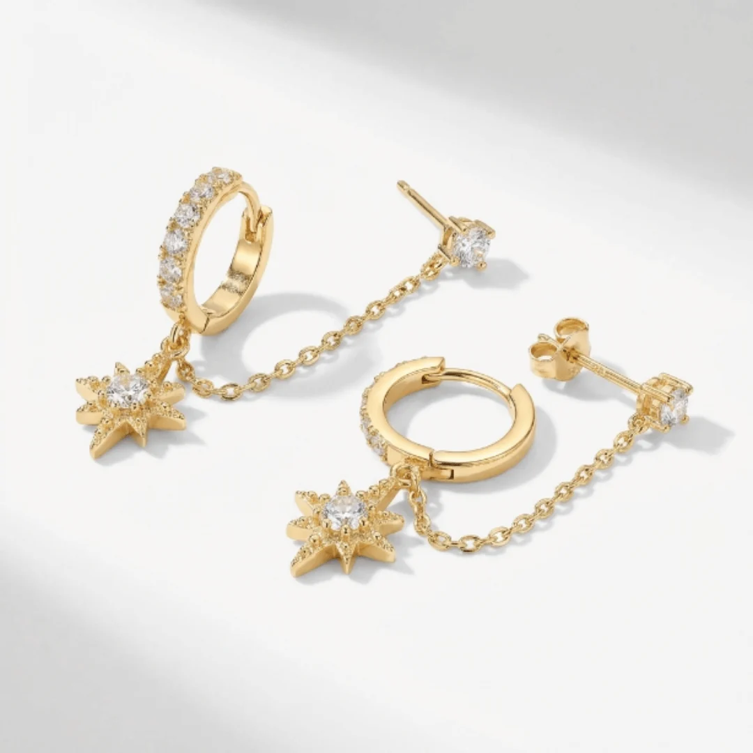 Starlight Chained Huggie Earrings - Image 5