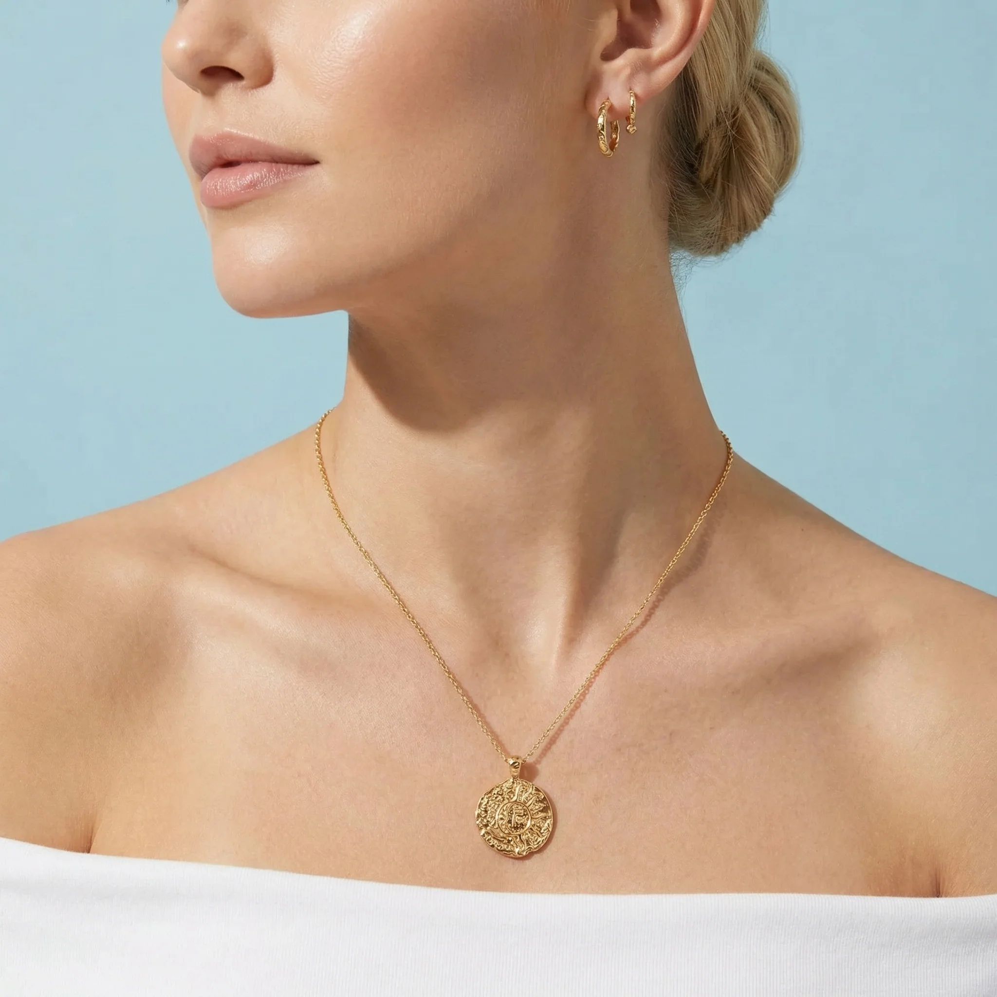 Sun-Moon Engraved Coin Pendant - Image 2