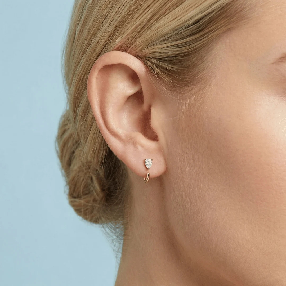 Tear Drop Half Hoop Earrings - Image 2