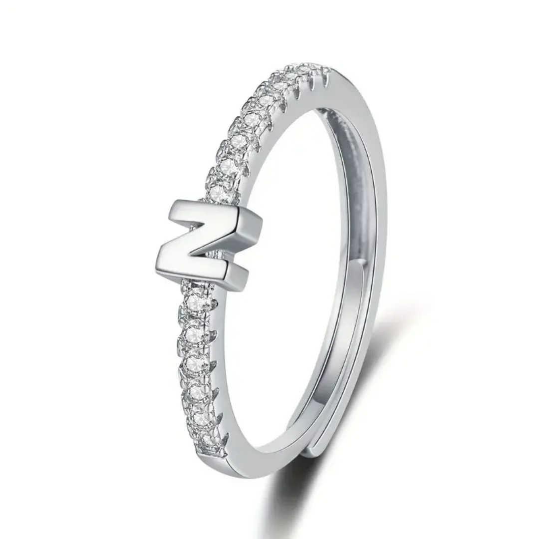 Vienná Iced Initial Letter Adjustable Open Ring - Image 45