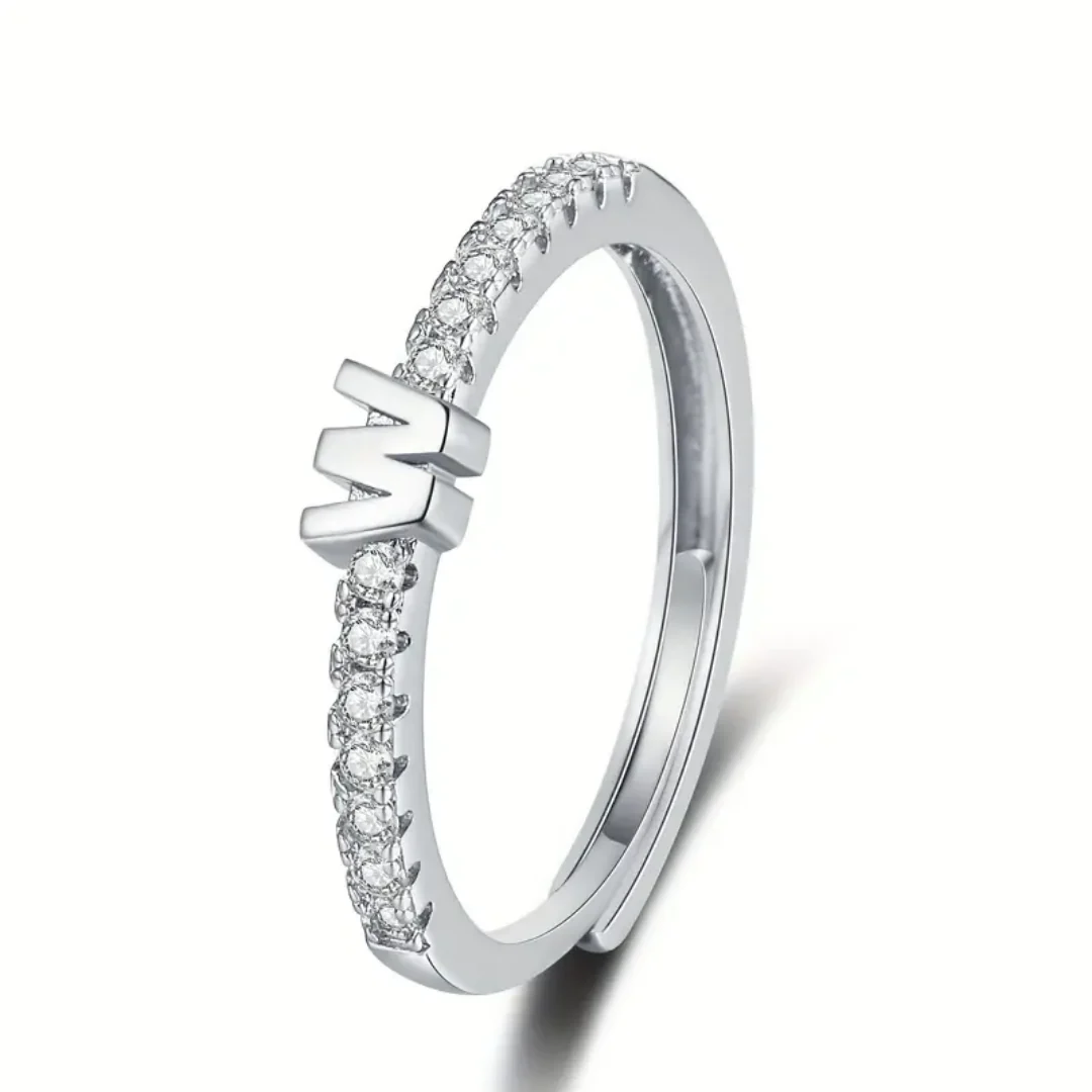 Vienná Iced Initial Letter Adjustable Open Ring - Image 54