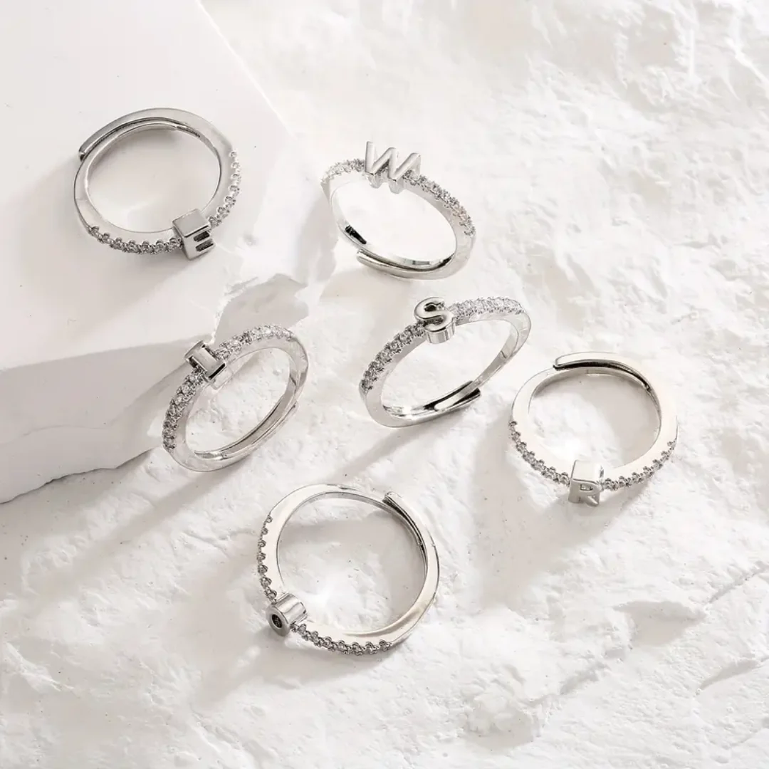 Vienná Iced Initial Letter Adjustable Open Ring - Image 6